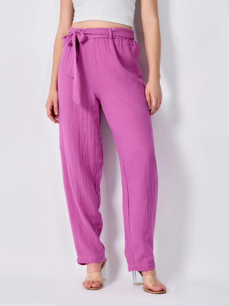 Outzidr pink Pink Printed Straight Fit Trouser for Women | Best Price UAE
